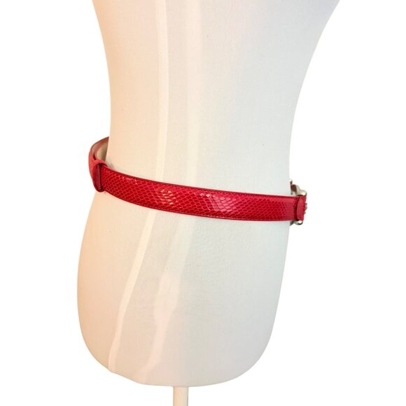 Chicos Red Snakeskin Embossed Belt Size M/L Y2K Silver Tone Fisherman Hook Loop - Picture 3 of 14